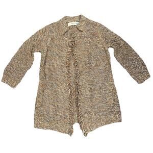 Anthropologie Sparrow Marled Peat Cardigan Sweater Fringe Small Linen Blend